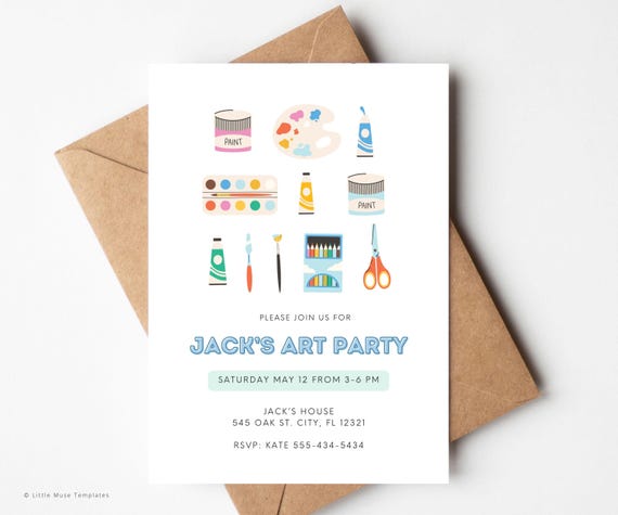 Art Party Invitation Template: Editable Birthday Invite (Canva)