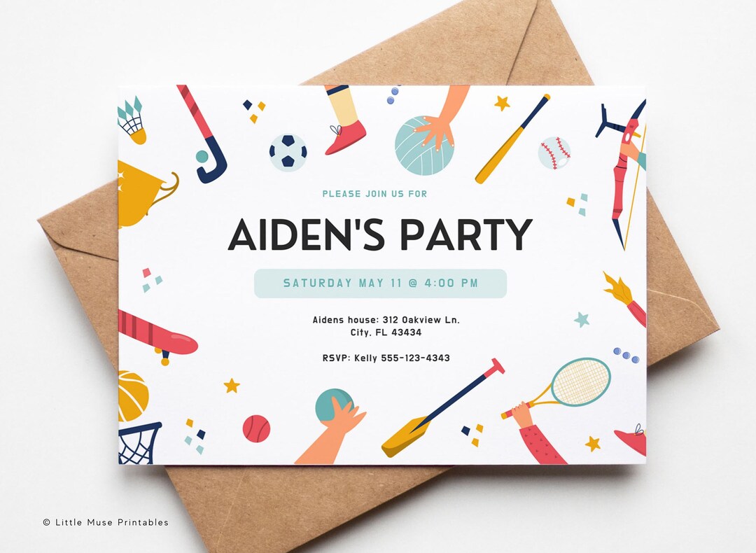 Sports Birthday Party Invitation for Canva, Editable Boys Activity ...