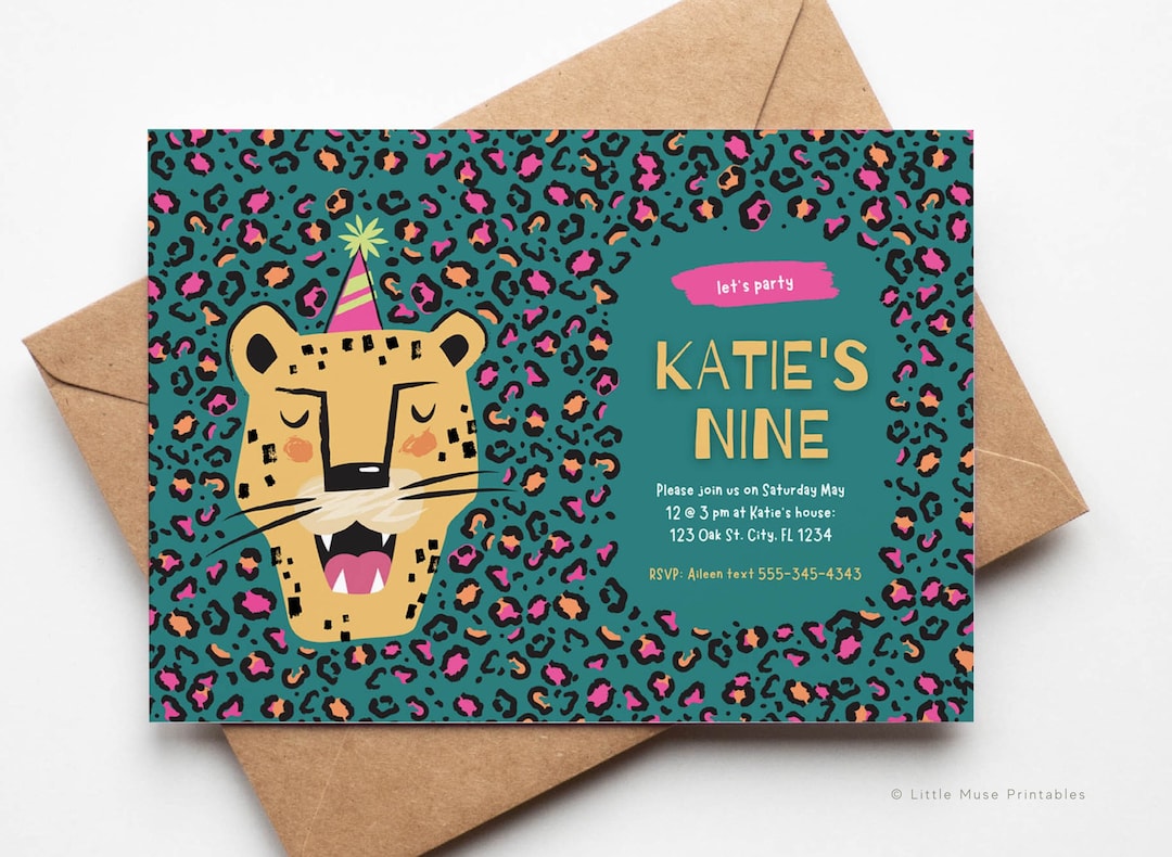 Printable Cheetah Birthday Party Invitation for Canva, Animal Print