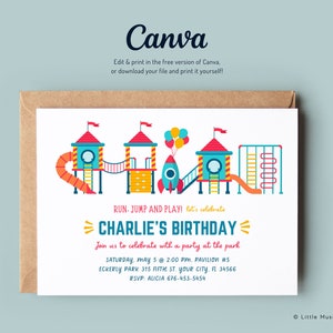 playground birthday party invitation template, printable invitation, digital jungle gym invitation, evite, kids evite