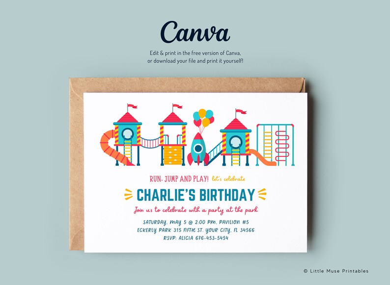 playground birthday party invitation template, printable invitation, digital jungle gym invitation, evite, kids evite