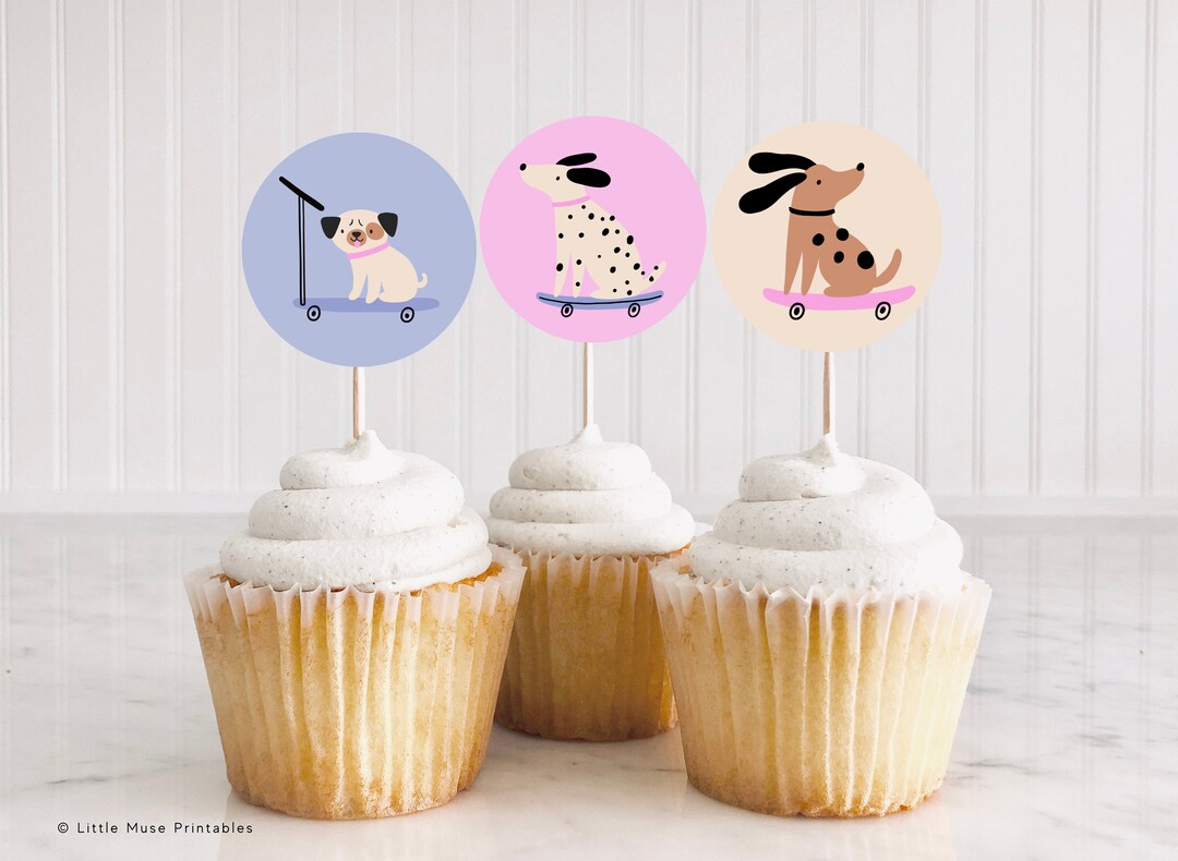 Printable Dog Cupcake Toppers for Canva, Puppy Dog Cupcake Toppers ...