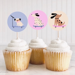 Printable Dog Cupcake Toppers for Canva,  Puppy Dog cupcake toppers,  Editable puppy party printable cupcake tags, cute dog INSTANT DOWNLOAD