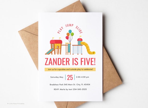 Playground Birthday Invitation: Editable Kids Park Party, Canva Template (Digital Download)