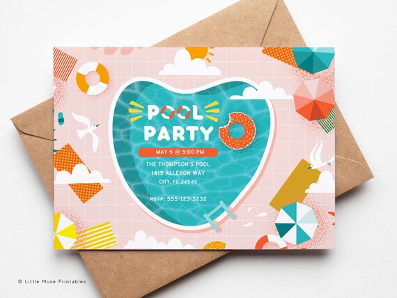 Retro Pool Party Invitation Template: Editable Birthday Evite (Canva)
