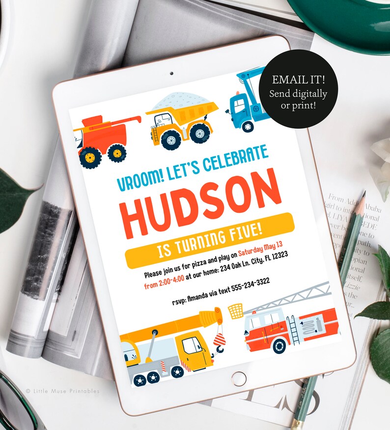 Vehicle Birthday Invitation for CANVA, EDITABLE Boys Truck Party