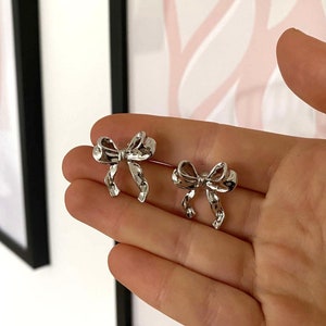 Bow Stud Earrings, Silver Bow Stud Earrings, Minimalist Silver Earrings, Silver Tied Bow Stud Earrings, Bowknot Stud Earrings