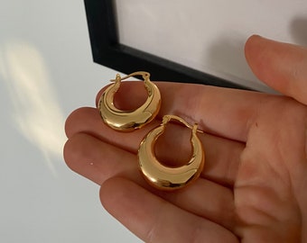 Pendientes de aro de oro grueso, pendientes de aro de oro grueso, aros de oro gruesos, pendientes de aro de oro minimalistas, pendientes de aro de oro lindos