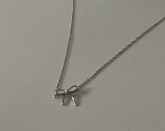 Bow Necklace, Silver Bow Necklace, Sterling Silver Bow Necklace, Tied Bow Necklace, Silver Bow Pendant Necklace, Minimalist Bow Necklace