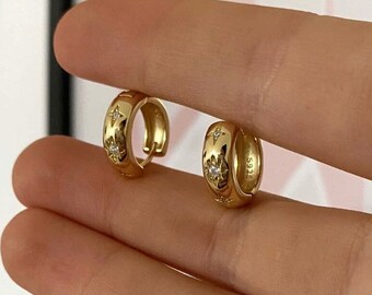 Chunky Gold Hoop Earrings, Thick Gold Crystal Hoop Earrings, Thick Gold Hoops, Minimalist Gold Hoop Earrings, Cute Gold Hoop Earrings