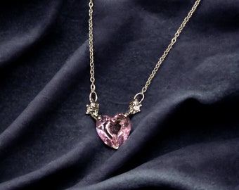 Collar colgante de plata de corazón CZ rosa, collar de corazón de amor rosa, collar de corazón de cristal minimalista, collar de plata de corazón de cristal delicado