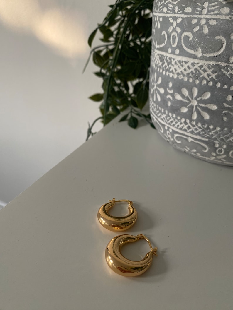 Chunky Gold Hoop Earrings, Thick Gold Hoop Earrings, Thick Gold Hoops, Minimalist Gold Hoop Earrings, Cute Gold Hoop Earrings image 2