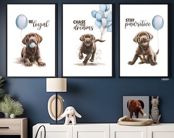 Chocolate Lab Nursery Art, Lab Nursery print dog wall art, Cute Puppy Decor for Kids Room, Baby Room Decor, dog wall art, Boy Nursery Wall