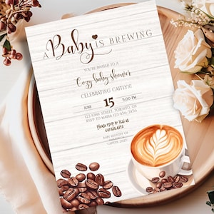 Coffee Baby Shower Evite Template, A Baby is Brewing Coffee Bean Baby Shower Invitation, Editable Digital Download, Gender Neutral
