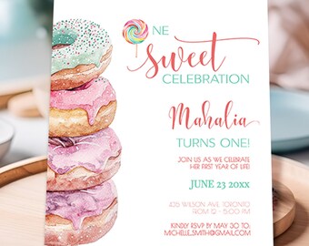 Digital Editable Donut Invitation Template For A Sweet Celebration Birthday, Customize Your Donuts And Diapers Invite CA