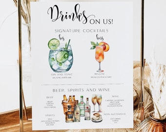 Printable Signature Drink Sign, customizable drink, Bar Menu his hers signature drinks, drinks on us sign, personalized signature drink sign