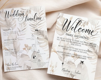 Destination Wedding Welcome Template, Wedding Timeline & Welcome Note for Guests, Editable Digital Card, thank you note, itinerary PP