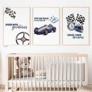 Vintage Rennauto-Kinderzimmer, Rennauto-Kinderzimmer-Wand-Kunst, Jungen-Kinderzimmer-Wand-Kunst-Bundle Blue Prints, Auto-Wand-Kunst-Set, Racing Poster-Set, #1 Auto