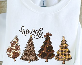 Cowboy Hat Tree Tee Christmas, Christmas Cow Sweatshirt, Cow Lights Sweater, Cow Women Sweatshirt, Cow Lover Shirt, Christmas Sweatshirt, CH