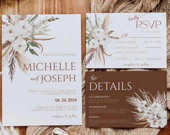 Wedding Invitation Template Download Boho Terracotta, Wildflower Wedding Invitation Template Printable Wedding Invitation, with picture BH