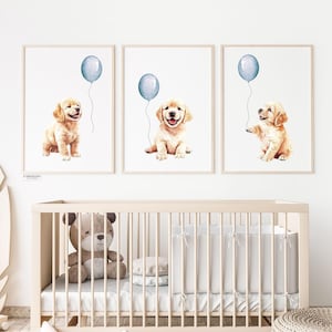 Golden retriever nursery photo, baby boy nursery decor blue, Golden retriever wall art nursery, baby boy nursery prints boy Boy With Golden