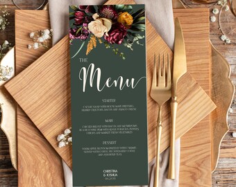 Wedding Menu Template | Modern Wedding Menu | Burnt Orange | Minimalist Wedding Menu | Fall Wedding Menu | Boho Floral Menu | CM149 BHO