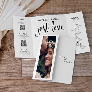 Gatefold Wedding Invitation Qr, trifold wedding invite, Gatefold Wedding Invitations with photos, with QR code Printable Wedding MN