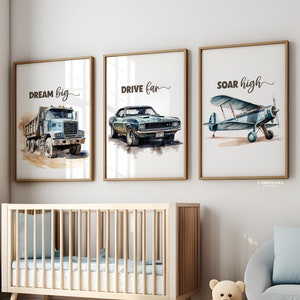 Toddler Boy Airplane Print, Transportation Nursery Gallery Wall Art, Airplane Nursery Wall Art Gallery, Dump Truck Print, Vintage Airplane
