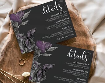Details Card | Black Wedding Invitation Template Set | Gothic Wedding Invitation | Spooky Wedding Invite | Til Death Do us part Wedding HW