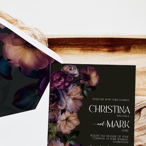 Moody Floral Fall Wedding Printable Template, Invitation Bundle, Wedding Invites Digital, Editable Template, art nouveau wedding invitation