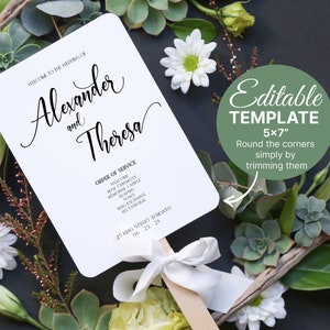 DIY Wedding Program Fan Template | Wedding Timeline Fan Template | Wedding Ceremony Program Template | unplugged Wedding programs CM125 MN