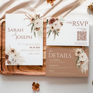 Boho Fall Wedding Bundle, Boho Wedding Palette, Elegant Wedding Invitation Template, Floral Wedding Invitation Printable, Printable BH