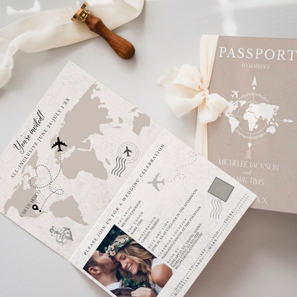 Printable Passport Wedding Invitation Template | Destination Wedding Invite | Printable Passport Invitation Set | Boarding Pass | CM123 PP