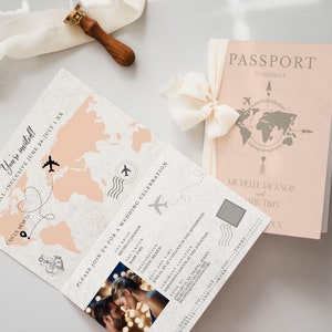 Peach Fuzz Printable Passport Wedding Invitation Template, Destination Wedding Invite Passport, passport wedding invitation card PP