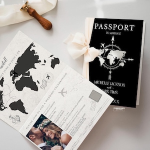 Black Gold Passport Invitation, Printable Passport Wedding Invitation Template DIY, Destination Wedding Invite, Printable Passport Invite PP
