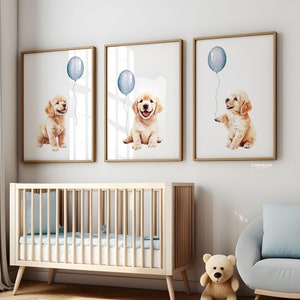 Golden retriever nursery artwork, decor blue, Golden Retriever Baby Nursery, Golden Retriever Nursery Boy, Baby boy nursery prints golden