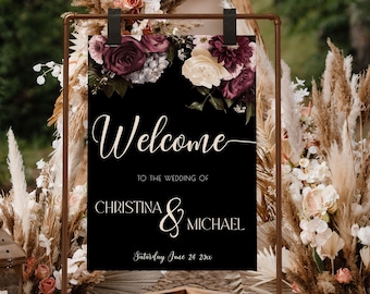 Dark and moody floral wedding signs welcome, Moody Floral Welcome Sign, Dark Floral Wedding Welcome Sign Moody, Wedding Welcome Wedding MD