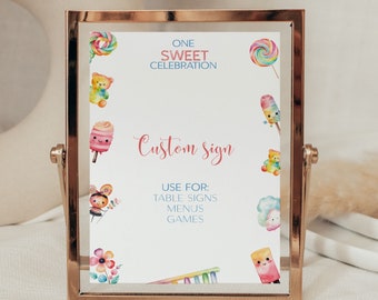 Sweet one editable sign, two sweet sign, custom sign, printable sign, candy theme party, sweet one custom sign CA