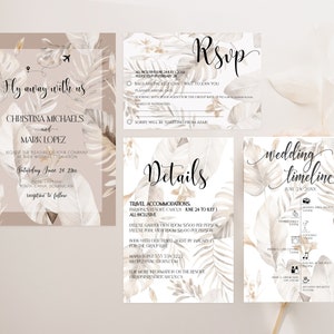 Tropical Floral Invite Download, Wedding Invitation Set, Destination Wedding Invite, Tropical Floral Wedding Invitations, Palm Leaf PP