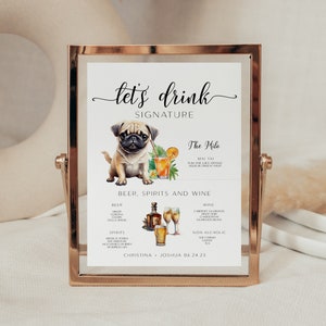 Wedding Bar Menu, Pet Signature Drink Sign Template, Dog Cocktail Sign, Custom Pet Drink Menu, wedding bar menu with pet, signature pet