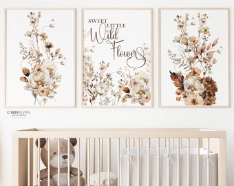 Blush Pink Wildflower Nursery Prints: Boho Botanical Decor - Etsy