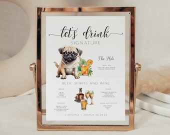pet signature cocktail drink signs, Wedding Bar Menu, Drink Sign Template, Dog Cocktail Sign, Custom Pet Drink Menu