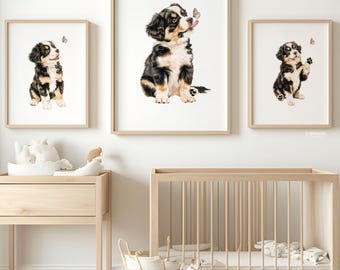 Australian Shepherd Print art nursery, Australian shepard, Art Nursery Decor, Puppy wall art, kids room, Black Tri boy nursery wall art dogs