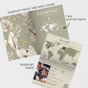 Passport Invitation Wedding Green, Sage Green, Sage Green Wedding Invitation faux Gold Foil, Electronic Wedding Invitations Passport PP