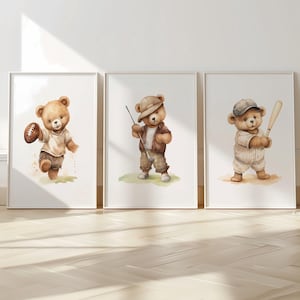 Set di decorazioni murali sportive vintage, decorazioni per cameretta, decorazioni murali sportive con orsetto, decorazioni murali per bambini piccoli, decorazioni a tema sportivo, decorazioni murali per bambini