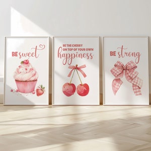Coquette Room Decor Pink Bow Print Preppy Aesthetic Wall Art Teen ...