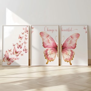 Split Butterfly Wall Art, Pink Butterfly Wall Art Set Of 3, Butterfly Wall Art Set Of 2, Butterfly Wall Art For Baby Room, Butterfly Art