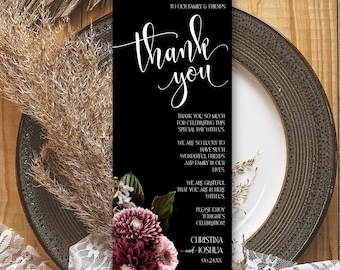Moody Wedding Menu Thank You, Modern Place Setting Thank you, Thank you Letter Template, Thank You Napkin Note template MD