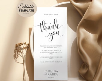 Printable Thank you | Modern Thank you | Minimalist Wedding Table Thank you Template | Thank you card | Wedding Menu Thank you CM114 MN