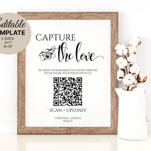 Capture the love QR code wedding card, Wedding QR Code Sign Pictures, Wedding Qr Code, capture the love sign template, guestbook sign MN